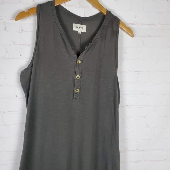 MATE THE LABEL AVERY HENLEY Midi Cotton Knit DRESS Sz L CHARCOAL GRAY Sleeveless - Picture 5 of 11